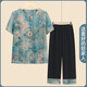 GTYUWVG奶奶装夏季短袖套装中老年人女装衬衫两件套老年人夏装女衣服裤子 6626蓝色两件套 XL 建议85-100斤
