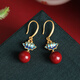 Little Silversmith Cinnabar Lotus S925 Silver Earrings Women's New Chinese Style Red Retro Enamel Earrings Earrings Earrings Gift