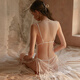 Admiration Autumn and Summer Underwear Feminine Backless Temptation Pajamas Suspender Nightgown Home Clothes Set Lace Nightgown Cool Black One Size