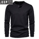 JEEP SPIRIT American retro heavyweight long-sleeved bottoming shirt fashionable versatile henley shirt men's fitness tough guy army green bottoming top military green L