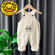 G.DUCKKIDS baby overalls jeans spring and autumn baby boys 3 girls 1-2 years old fashionable autumn clothing pure cotton outer trousers single trousers embroidered bear beige 90 cm