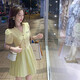 Women's 2025 summer new style French design small person waist-hugging slim princess dress D1478 Yellow M [100-110Jin[Jin equals 0.5 kg]]