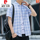 皮尔卡丹（pierre cardin）格子衬衫男士短袖2025新款夏季潮流纯棉衬衣男款免烫抗皱休闲上衣 DC653灰色 M