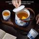 Lingfeng Jingdezhen Rich Jade Exquisite Ceramics Hand-Painted Blue and White Tea Set with Flower Mantic Lift Beam Pot Teacup Teapot Set One Pot Four Cups Tea Set Gift Box 5 Pieces