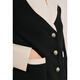 OBBLIGATO Autumn and Winter Shoulder Contrast Color Sheep Wool Suit Jacket Jacket Black M