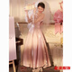 Zofide bride wedding dressing gown pink engagement dress high-end new evening dress female niche sense celebrity birthday pink shiny satin丨sleeved style M