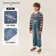 Teenie Weenie Kids 25-year-old new style denim overalls for boys and girls, pastoral style, blue floral gray 140 cm