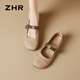 ZHR single shoes for women retro round toe flat bottom Birkenstock Mary Jane women's shoes versatile soft leather shoes for women JF152 apricot 37