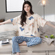 Cat Man 100% Pajamas de algodón puro para mujeres en pantalones de manga corta de verano ropa casual de mujeres para mujeres sueltas se puede usar gran tamaño fuera del traje 675 Apricot azul L [recomendado 100-120 Jin [Jin iguala 0.5 kg]]]