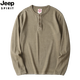 JEEP SPIRIT Jeep Henry shirt men's long-sleeved T-shirt Henry collar American retro washed distressed cotton bottoming shirt with t black S