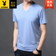
Playboy (PLAYBOY) brand new summer men's short-sleeved T-shirt Modal solid color V-neck ice silk top thin middle-aged casual T-shirt 9901-Green M 170