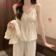 Ancient and modern (GUJIN) sexy pure desire three-piece pajamas for women with breast pads, spring and autumn home clothes, combed cotton outer wear pajamas