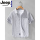 JEEP SPIRIT high-end men's pure cotton short-sleeved shirt Japanese casual summer thin striped shirt new trend splicing top 9740 white M