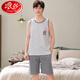 浪莎男士背心夏季青少年无袖短裤睡衣大码薄款纯棉套装男款外穿家居服 1283牛仔豚男牙 L码100-125斤 均码