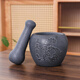 Yi Yuanxuan household natural black gold garlic mortar, stone mortar, medicine jar, stone cup, garlic pounder, pair of wolei bowl, pepper mashing and grinding machine, black gold stone lotus, fish outer diameter 13CM