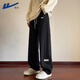 Pull back waffle sweatpants men's autumn and winter velvet casual pants men's wide-leg drape straight loose trendy sports pants black M recommended 80-100Jin Jin equals 0.5 kg