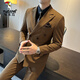 Woodpecker (TUCANO) brown double-breasted suit men's suit British slim men's large size suit three-piece wedding groom's dress trendy black (suit + trousers) XL 52 (125-135Jin Jin equals 0.5 kg)