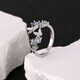 Mengdie women's ring, high-looking, light and luxurious, butterfly fashionable women's ring, open ring for girlfriend, M548 butterfly blue diamond ring