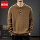 New Balance 2025 Winter Trendy Sweater Men's American Retro Henley Collar Versatile Heavyweight Casual Sweater Autumn and Winter Jacket Gray Blue L Size Suitable Weight 115-130Jin Jin is equal to 0.5 kg