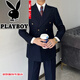 Playboy (PLAYBOY) British retro men's gentleman's slim double-breasted suit suit Korean style fashionable business formal suit two-piece suit black XL suit + pants