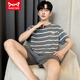 Catman (MiiOW) pajamas for men in summer pure cotton thin short-sleeved casual men in summer loose large size Jin [Jin equals 0.5 kg] Home clothing set H-9922 L 95-125 Jin [Jin equals 0.5 kg]