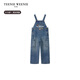 Teenie Weenie Kids 25-year-old new style denim overalls for boys and girls, pastoral style, blue floral gray 140 cm