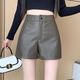 New style small leather shorts for women in autumn and winter, new black American shorts, versatile high-waisted, A-line European goods, black L (recommended 105-110 Jin Jin equals 0.5 kg)