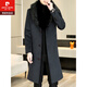 Pierre Cardin autumn and winter men's extended length knee-length woolen coat jacket trendy business men's thickened fur collar woolen windbreaker black XL