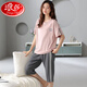 
Langsha 100% pure cotton pajamas for women in summer large-size short-sleeved suit Korean casual cartoon cotton cropped pants home clothing N9855 M (80-100Jin [Jin equals 0.5 kg])