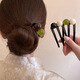 Case makeup Chinese Valentine's Day new Chinese style u-shaped beaded three-tooth hairpin for women, Chinese-style hairpin, comb ball hairpin, hairpin, coffee green-three-tooth hairpin