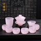 Shimingtang Glazed Kung Fu Tea Set High-end Ice Jade Porcelain Teapot Teacup Sancai Covered Bowl Home Light Luxury Gift Box Pack Pomelo Jade Clear Green-10 Piece Set Gift Box Pack