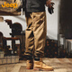 JEEP overalls men's casual pants autumn and winter loose trendy leggings pants men caramel color XL