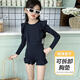 Jingyouyu children's swimsuit girls 2025 new hot spring style dress princess style junior high school student sun protection swimsuit navy blue one-piece swimsuit 120 cm