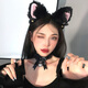 Suican cat ear bell headband atmosphere cos dress collar animal ear headwear cat girlfriend anchor Lolita couple cat ear headband black + collar 1 set