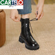 CARTELO genuine soft leather Martin boots for women British style 2025 new spring and autumn plus velvet brown thick-soled short boots motorcycle boots black single lining 39