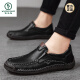 Woodpecker Spring and Summer New Fashionable Fashion Shoes Men's Genuine Leather Soft Sole Casual Leather Shoes British Perm Breathable Bean Shoes Men's Black [9918 Four Seasons] 38