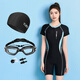 Zailu 10 girls 1215 years old children 1314 junior high school students one-piece swimsuit swimming training examination upgrade black pink + swimming cap swimming goggles earplugs nose clip M M70-85Jin Jin equal to 0.5 kg