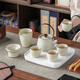 Huang Ru Kiln travel tea set household one pot four cups outdoor portable tea drinking 2025 new teacup teapot Ru Kiln yellow covered bowl four cups + square gray bag set