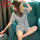 Langsha High-End Ice Seide Pyjamas Frauen kurzärmelige Kurzfilme zweiteiler Anzug Sommerdünn-Strickjacke Real Home Clothing 3899 Hellgrau M (85-100jin [Jin gleich 0,5 kg])
