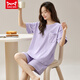 Catman (Miiow) Pyjamas en coton pur pour femmes en été à manches courtes à manches courtes Internet Célébrité des vêtements de maison de grande valeur d'été peut être porté à l'extérieur du costume ZH-9856 [Set] M Code 80-100jin [Jin est égal à 0,5 kg] Besoin de réserver le retrait