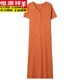 Hengyuanxiang Fashionable Cotton Dress for Women in Summer V-neck Long Loose Casual Pocket Large Size T-shirt Skirt Slim Skirt Deep Coffee 9856 S 90-100Jin [Jin equals 0.5 kg]