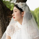 Zi Jiafu retro Republic of China style lace pearl soft veil headband hat-style wedding proposal new Chinese cheongsam dress head accessories Yunjin lace headband veil about 80 60cm-80cm