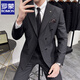 ROMON high-end suit men's suit business casual double-breasted striped slim new small suit groom wedding dress black two-piece set with free tie XL (suitable for 126-140 Jin Jin equals 0.5 kg)