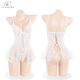 Chanhuo Transparent Mesh Flirting Romantic Lace Split Crotchless Buttocks Jumpsuit Erotic Underwear Female Sexy Set 9227 White + Model Socks + Gloves One Size 80-120Jin Jin is equal to 0.5 kg