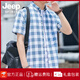 JEEP SPIRIT吉普格子衬衫男士短袖2025新款夏季潮流纯棉衬衣男款免烫抗皱休闲 DC653灰色 M