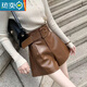 ROMON 2023 new autumn and winter high-waisted a-line pu leather pants for women with wide legs, slim and versatile Maillard shorts for outer wear, black (including belt) 1821 M 95Jin Jin is equal to 0.5kg -105Jin Jin is equal to 0.5kg