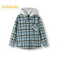 Balabala shopping mall same style boys' shirt children's long-sleeved autumn velvet cotton plaid jacket blue tone 00388 160