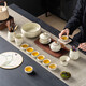 Ru kiln kung fu tea set complete set for home new high-end ceramic teacup teapot tea washing office complete set of tea set with 15 heads Ru kiln ink covered bowl 8 cups + pot washing channel