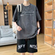 
Trendy brand pig woodpecker junior high school students summer short-sleeved T-shirt suit for men and children handsome sports set for teenagers loose trend 6227 white suit 6227 white suit M 75-100Jin [Jin equals 0.5 kg]