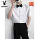 Playboy (Playboy) Bester Mannes kurzärmeliges Hemd Brüder Kleid Bräutigam Hochzeitskleid Hairstylist halbärmeliges Hosthemd weißes Kurzärärmel Shirt L.